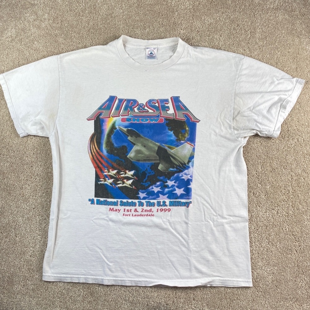 Vintage‎ 1999 Air & Sea Show Fort Lauderdale T-Shirt XL White Delta Pro Weight